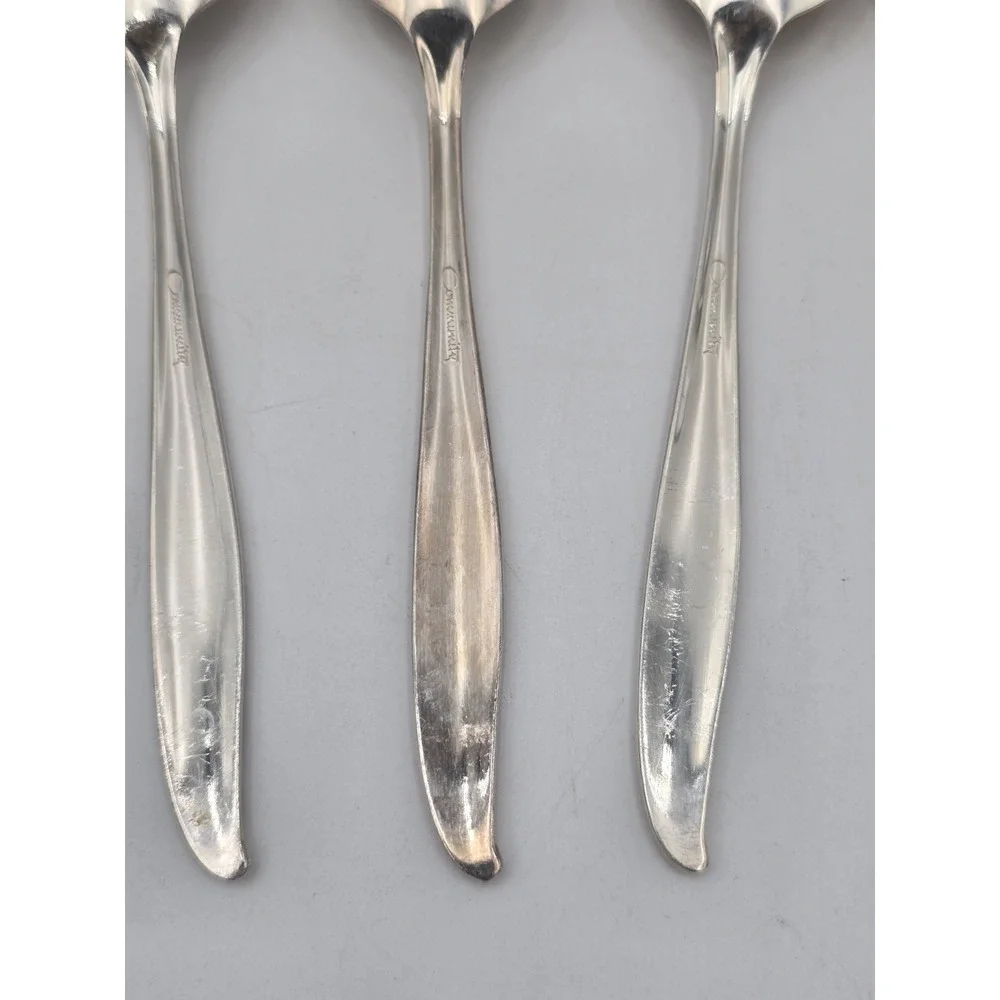 Oneida Community Silver Flower Silverplate Spoons Tablespoons Vintage Set Of 8